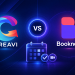 Creavi vs Booknetic WordPress booking plugin comparison with calendar and video meeting icons