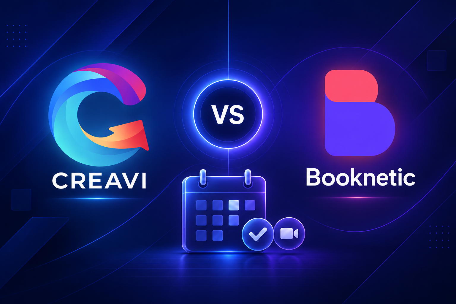 Creavi vs Booknetic WordPress booking plugin comparison with calendar and video meeting icons