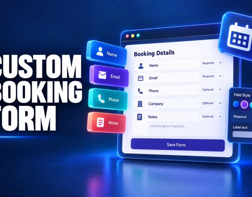 WordPress booking plugin with custom fields shown in the Creavi booking form editor.