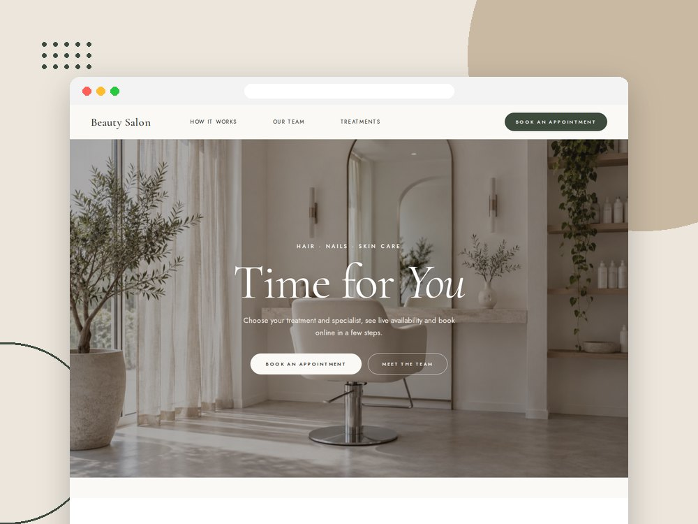 A beauty salon demo with treatment categories and appointment booking.