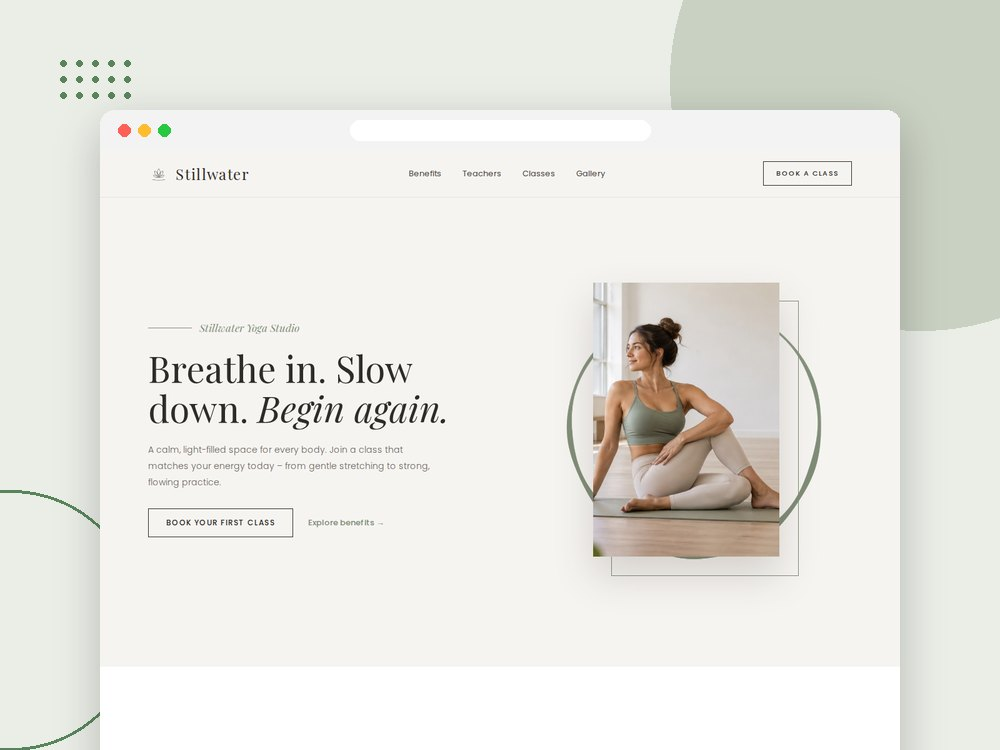 A yoga studio demo with teacher introductions and session booking.