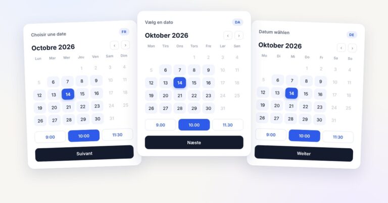 Creavi booking calendars in French, Danish and German