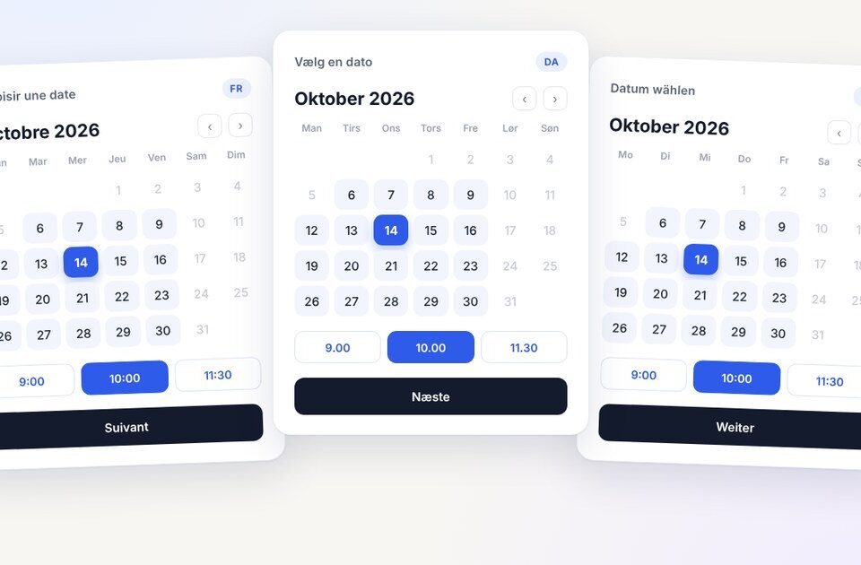 Creavi booking calendars in French, Danish and German