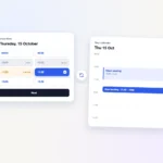 Booking calendar with two time slots marked busy and one marked buffer, next to a calendar day view showing a client meeting and a new booking